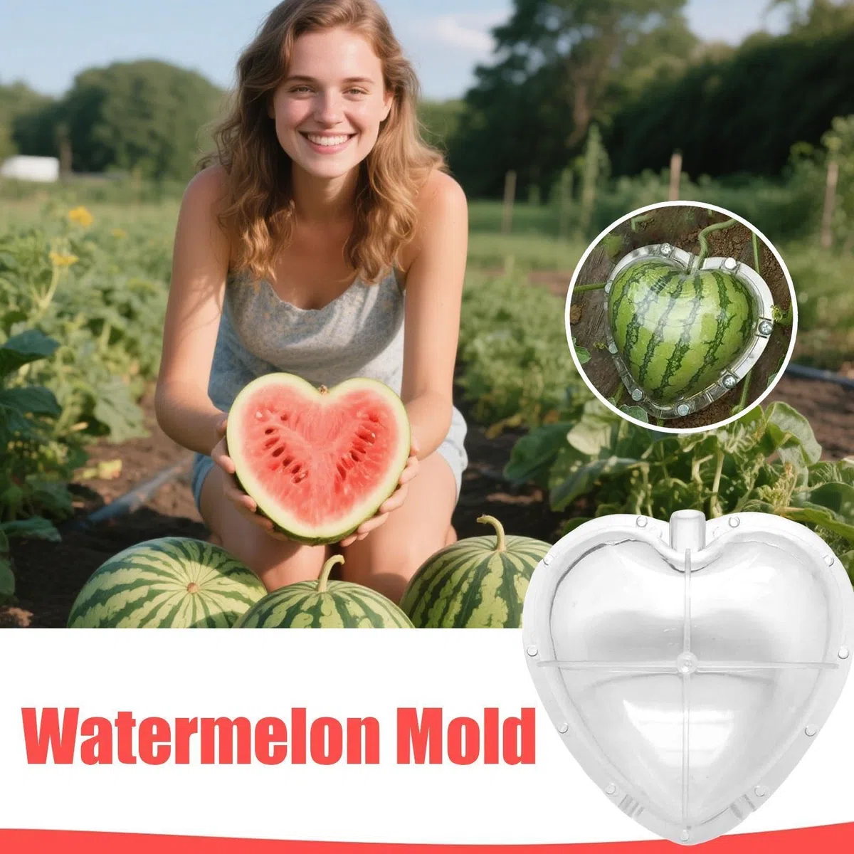 Stampo per coltivazione 'anguria a forma di cuore – strumento trasparente per modellare frutta con fori traspiranti | Stampo da giardino riutilizzabile per cuori, angurie e zucche | Coltivazione