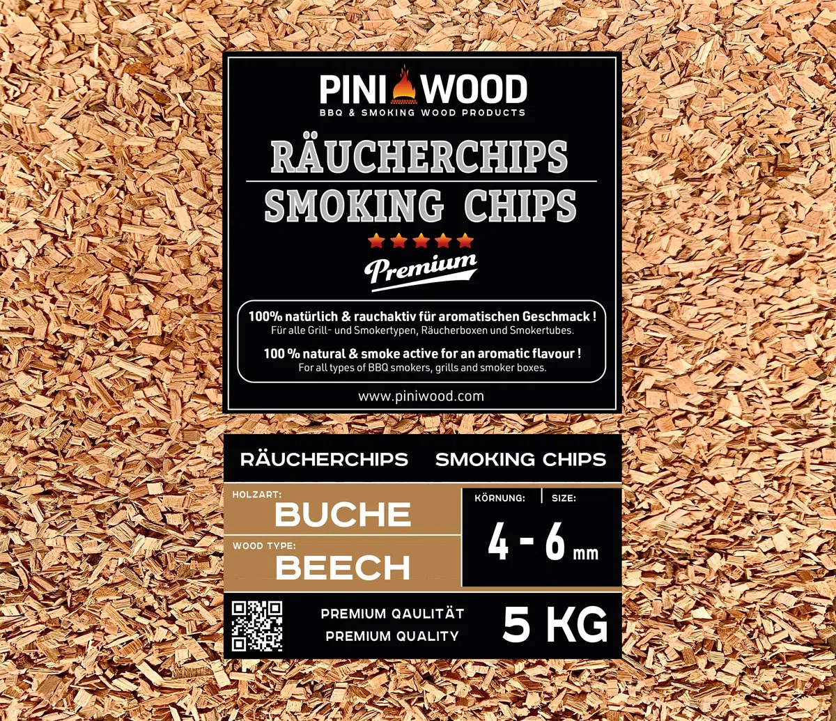 PINI 5 kg di trucioli per affumicatura faggio, 4-6 mm, trucioli per affumicatura, 18 litri