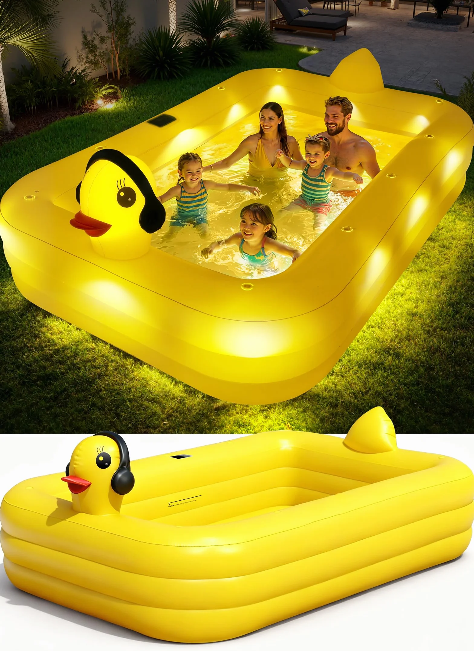 KingSom Piscina Gonfiabile con Luci, Paperella Piscina Gonfiabile Rettangolare Solare, Grande Piscina per Bambini e Adulti, 254 x 160 x 56 cm, Piscina Fuori Terra per Famiglie per Giardino, Esterni