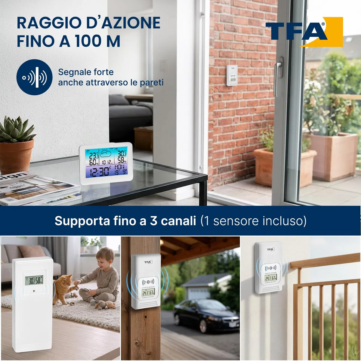 TFA Dostmann stazione meteo con sensore esterno METEO SKY, 35.1175.02, wifi, retroilluminazione colorata, termometro/umidità interna ed esterna, previsioni meteo con simboli, digitale, bianco