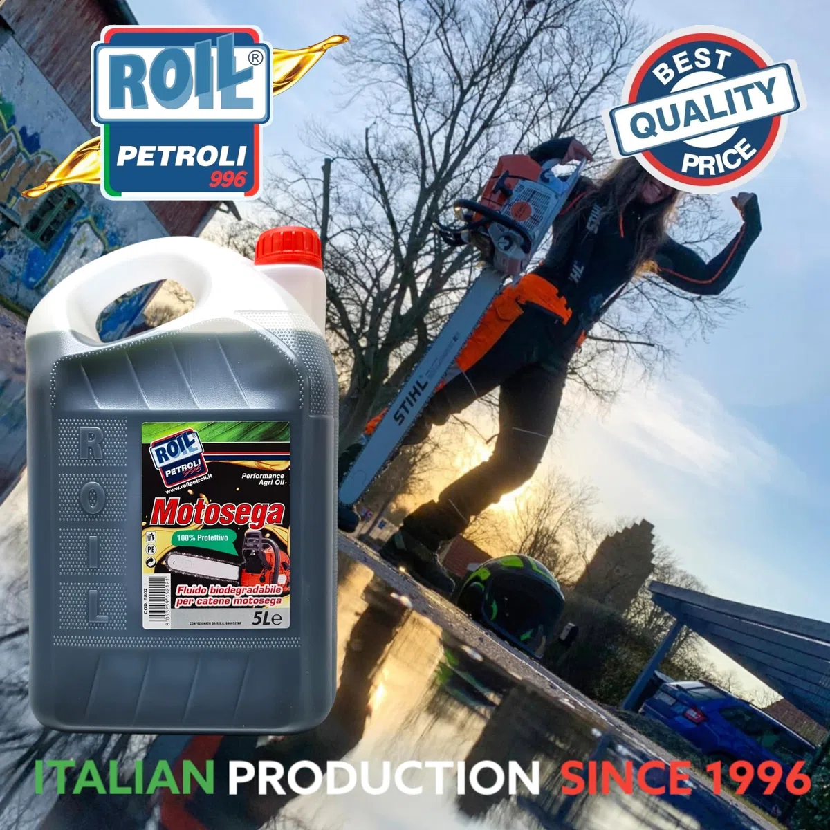 5 Litri di Olio ►BIOLOGICO e BIODEGRADABILE◄ di colore VERDE per CATENE MOTOSEGA per ►Uso PROFESSIONALE e HOBBISTICO◄ (5)