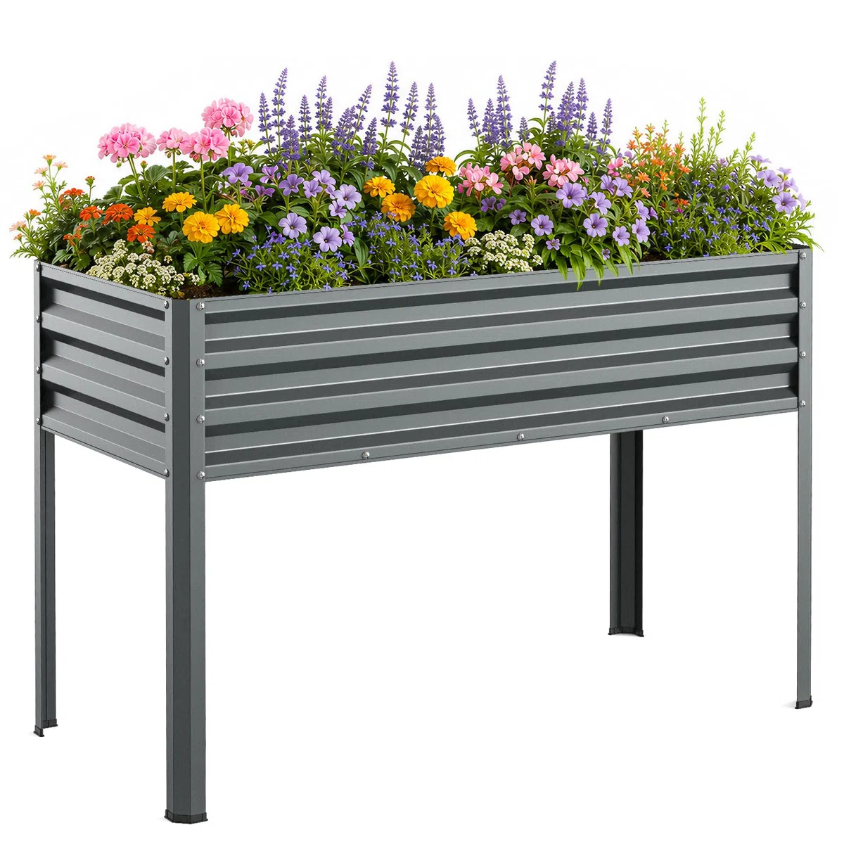 Ohuhu Aiuola rialzata in metallo, 120 x 54 x 80 cm, aiuola rialzata per balcone, in robusta lamiera di acciaio, antiruggine e stabile, ideale per giardino, verdure, erbe, fiori, antracite
