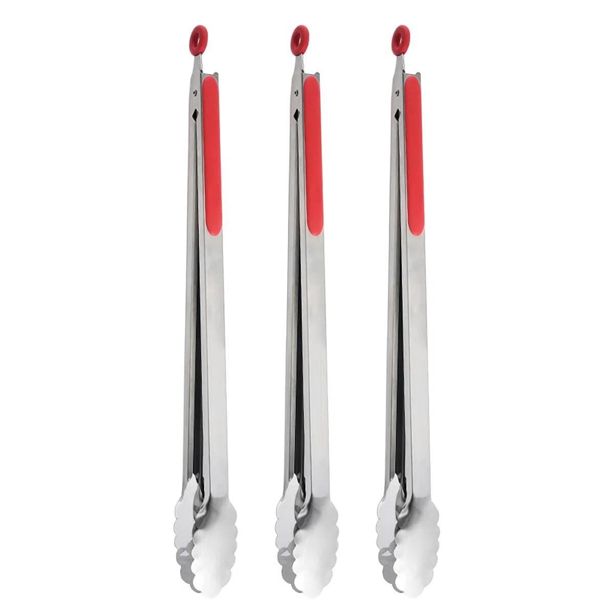 Pinze per barbecue extra lunghe da 45cm (3 pezzi, rosso), in acciaio inox con manico lungo, pinze per alimenti di grandi dimensioni, pinze per bistecche, per cucinare, grigliare, barbecue