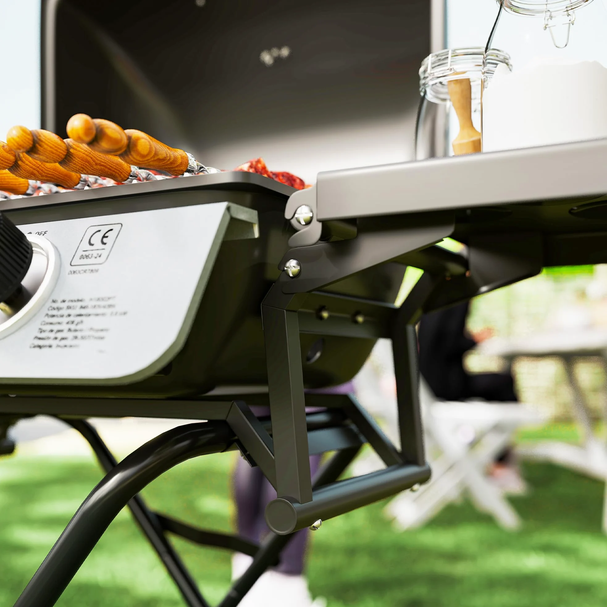 Outsunny Barbecue a Gas in Acciaio, BBQ a Gas a 2 Bruciatori da 2.8 KW con Coperchio, Termometro, Ruote, Griglie, Tavolino Laterale e Vaschetta Raccogli Grasso, Regolatore, Nero