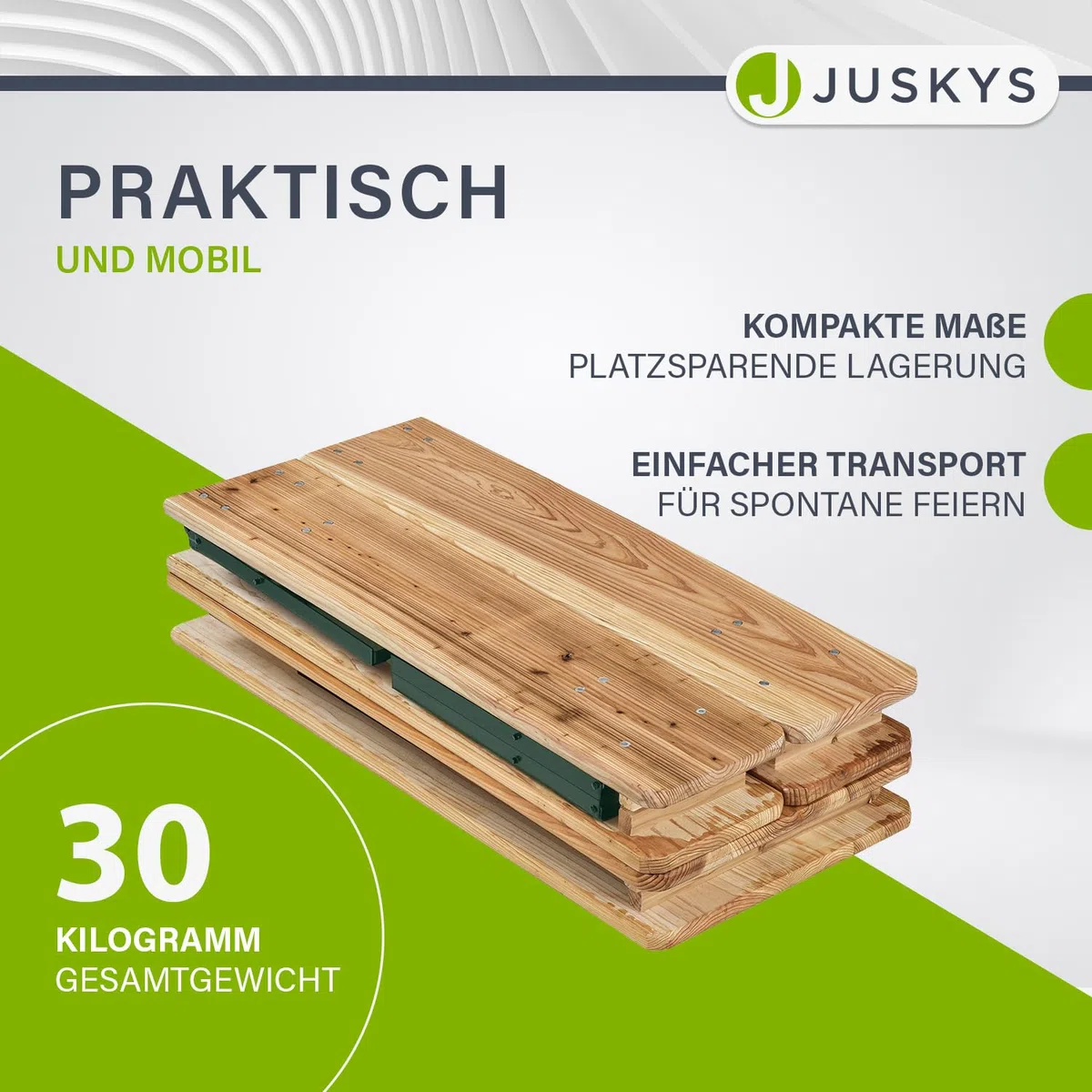 Juskys Set da giardino 3 pezzi, tavolo da birra pieghevole 220 cm e panche in legno di abete, finitura naturale, per tende da festa e uso esterno