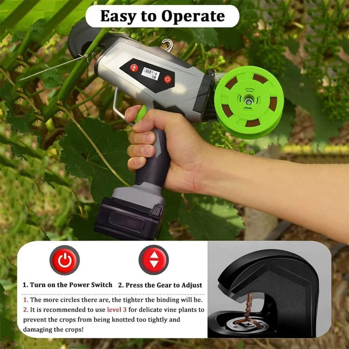 Legatrice Elettrica Per Piante, Set Per Legatura Di Rami Commerciali Con Batteria Al Litio, Utensili Per Legatura Di Vigneti Per Legatura Di Vecchi Rami, Legatrice Per Piante Da Giardino Per Pomodori