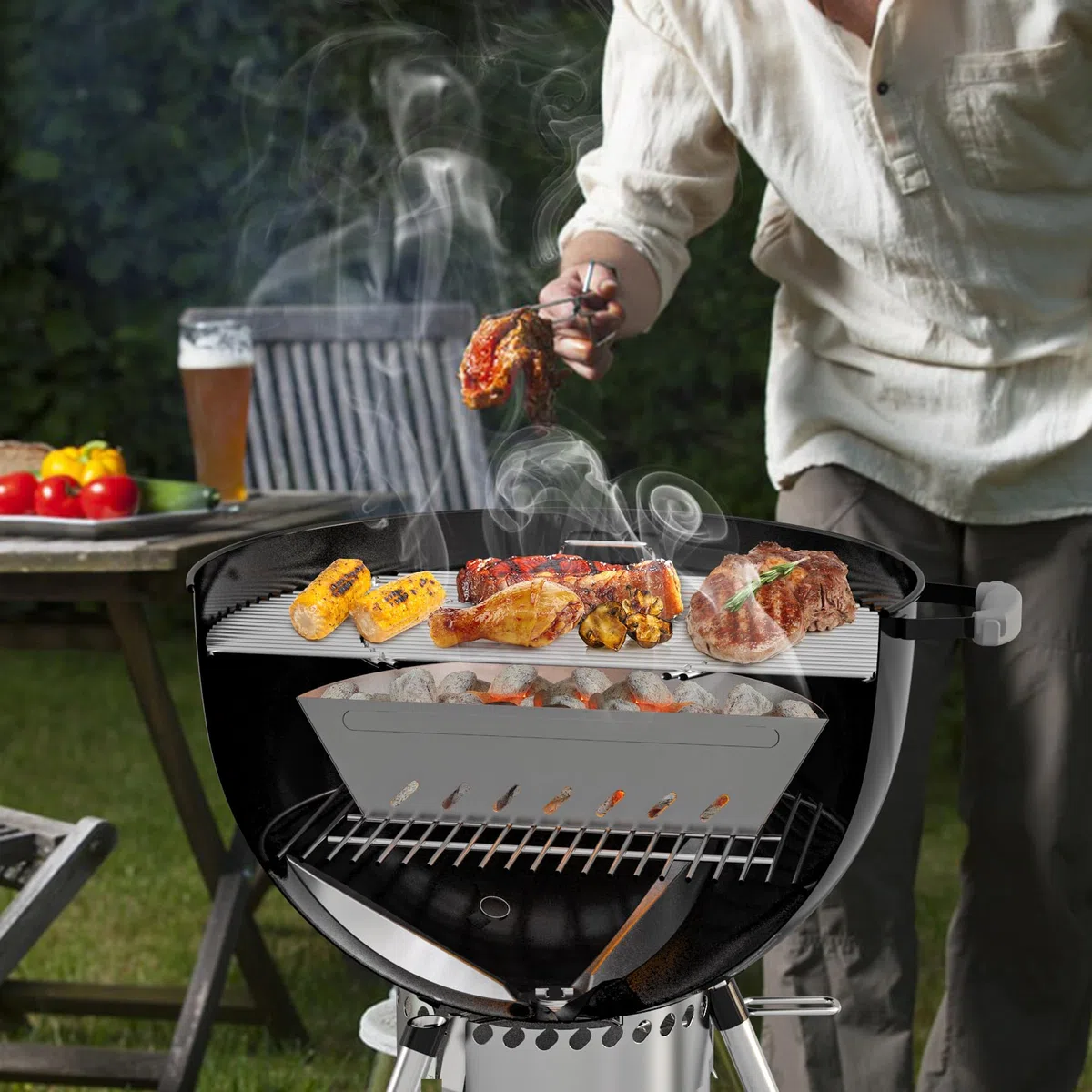 Onlyfire Cestino per Carbonella da Barbecue in Acciaio Inox, BBQ Charcoal Basket per Griglia a Carbone Weber 57/67 cm