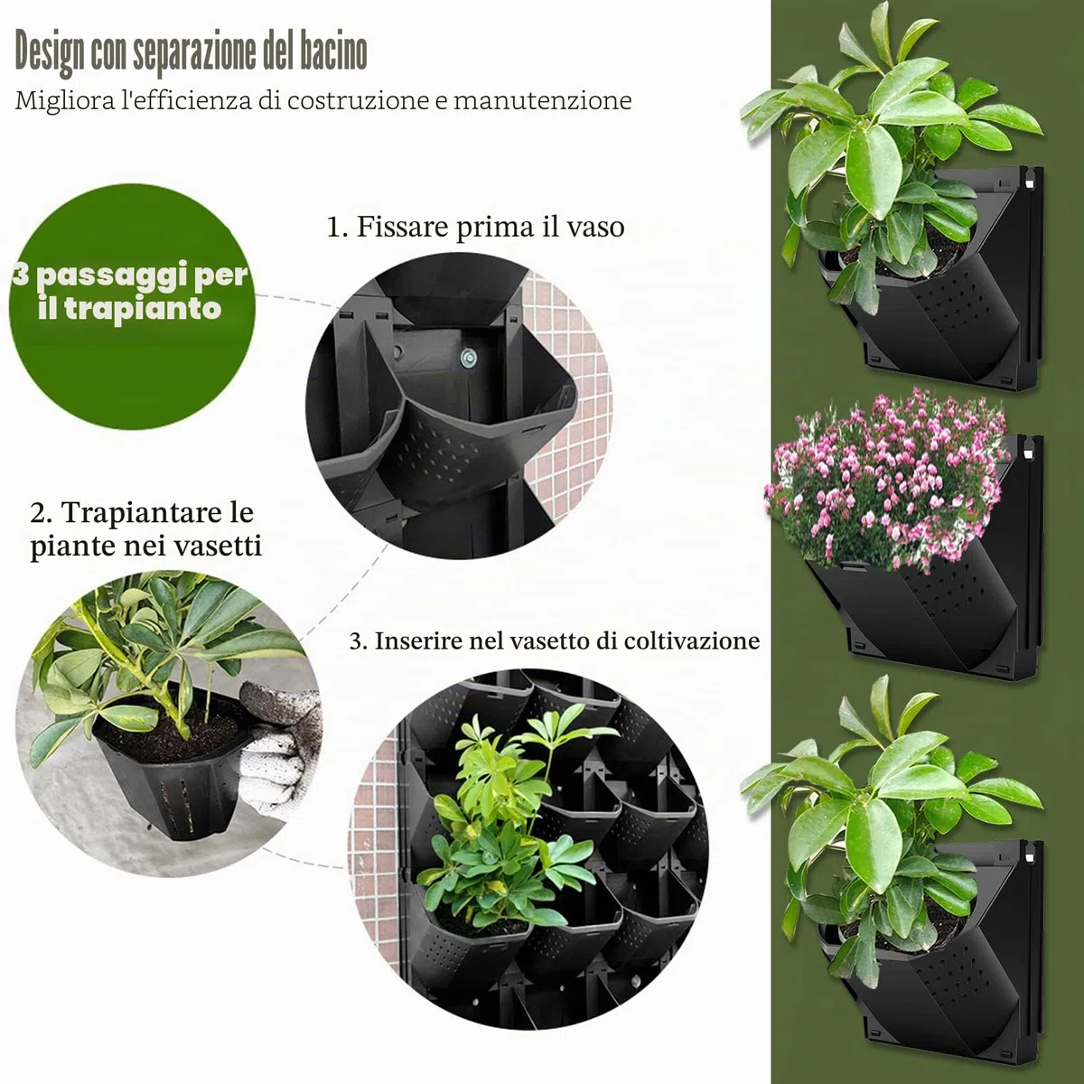 Pianta da parete verticale da appendere, parete verticale per piante da giardino con 36 tasche, borsa da parete per giardino, balcone, decorazione per la casa