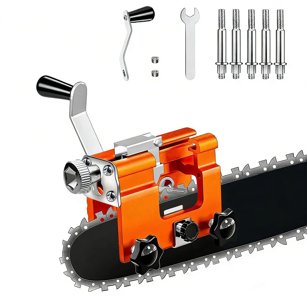 Affila Catena Motosega, Manovella Affilacatene Abrasive Affilacatene Manuale Per Motosega con 5 Testine, Affilatura Rapida per Riparazione di Motoseghe