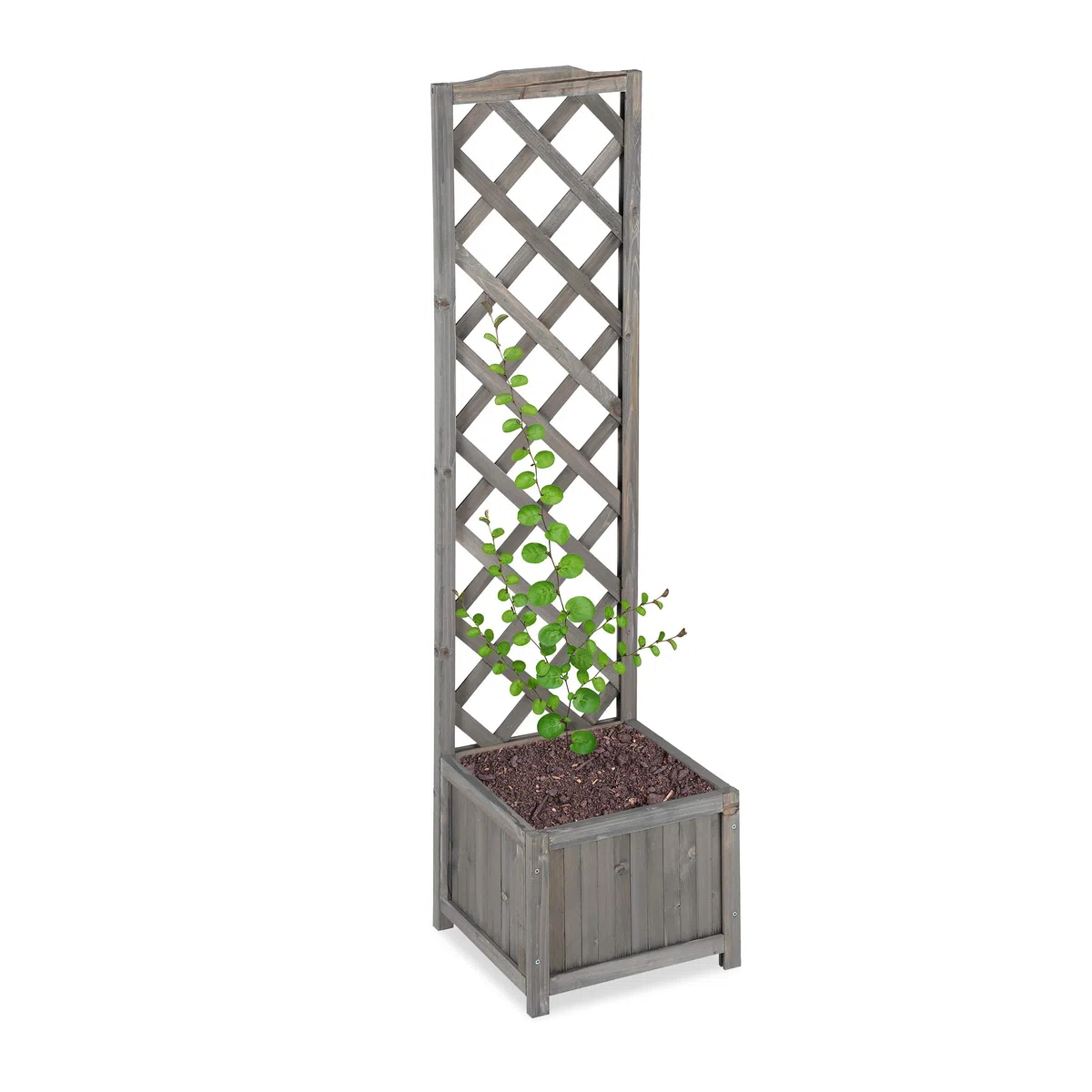 relaxdays Piante con Graticolato, Impermeabile, in Legno, per Balcone Giardino Vaso 25 l e Griglia 147 cm, Grigio