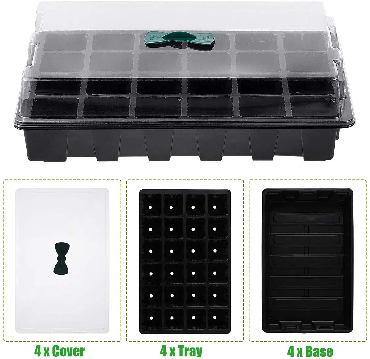 KAHEIGN 4Pz Vassoio Per Piantine Di Piante, 24 Celle Vassoio Per Vivaio In Plastica Per Piantine Propagatori Semi Di Fiori Con Prese D'aria Regolabili Per Serra Giardino Casa (con 4 Coperchi E Basi)