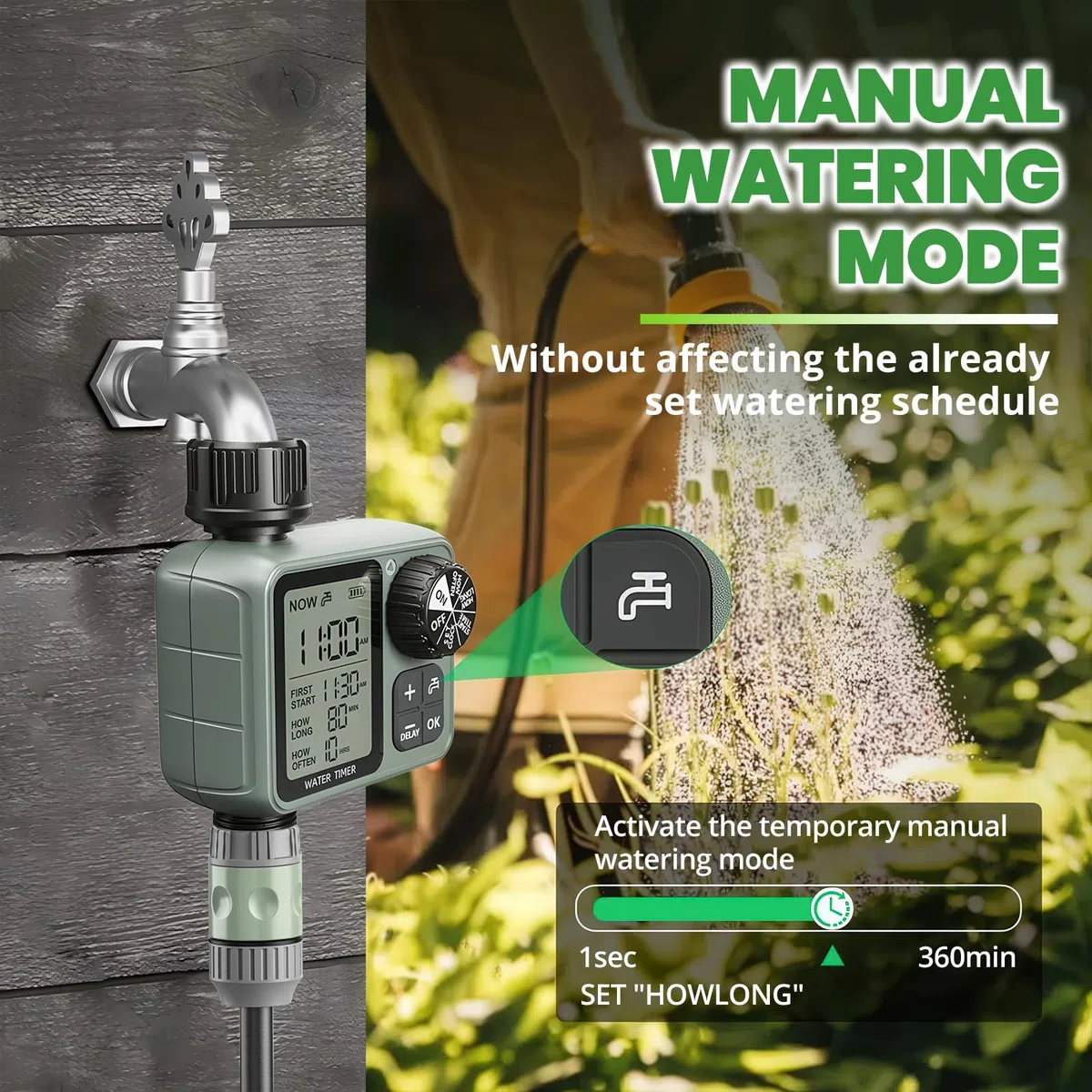 Timer dell'acqua per tubo da giardino esterno con timer per irrigazione a goccia con ritardo della pioggia/modalità manuale, sistema di controllo automatico per irrigazione a goccia per irrigazione da