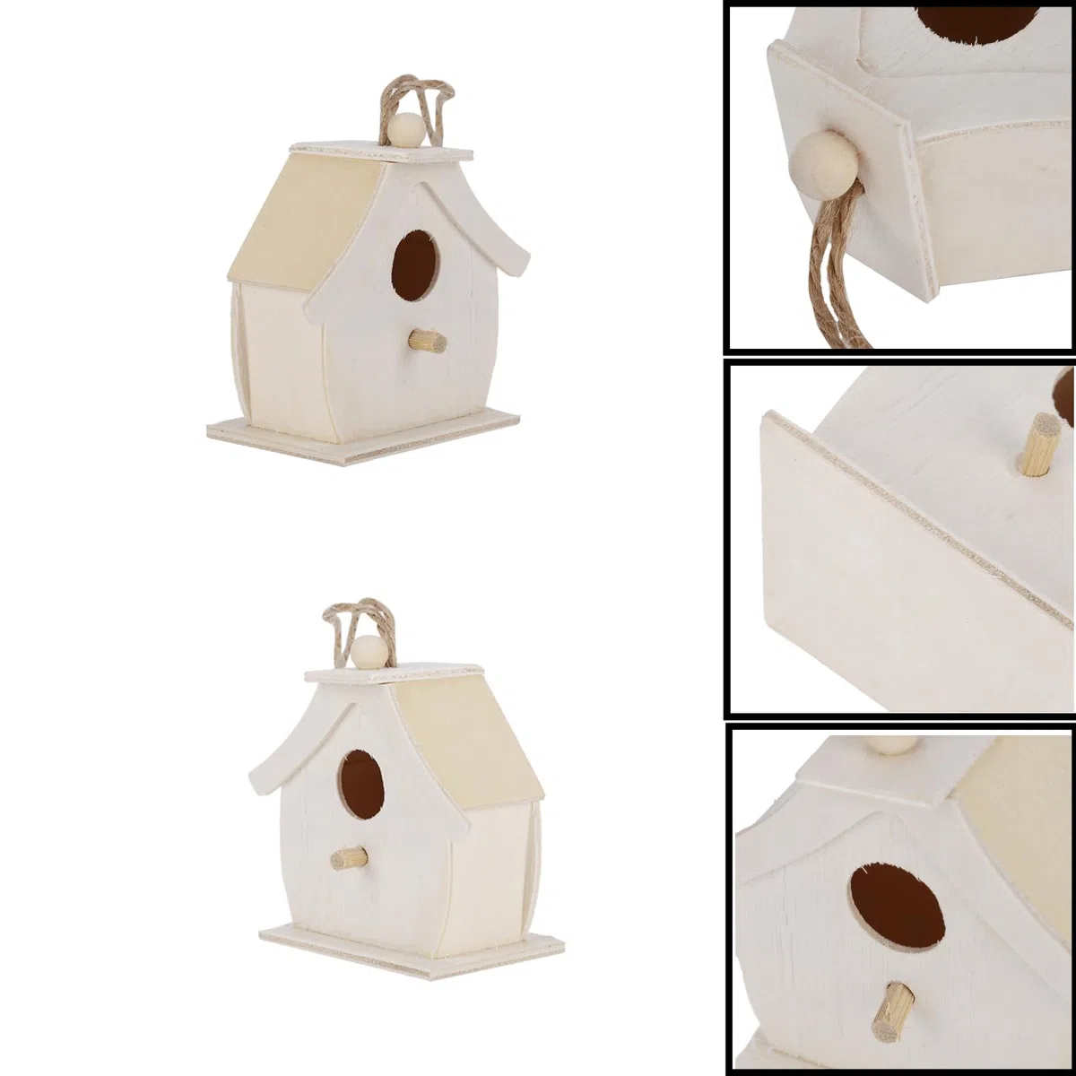 Set 4 Mini Casette Uccelli Legno Platano 7x4x7cm Da Appendere Giardino | Ornamento Rustico Resistente Agli Agenti Atmosferici Piccoli Uccelli Birdwatching