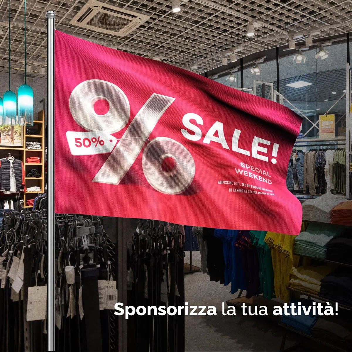 AL PRODUCTION Bandiera Personalizzata in Tessuto Nautico Ignifugo 115 gr/mq 70x100 cm - Stampa Sublimatica con Logo Immagine o Testo Personalizzabile - Made in Italy