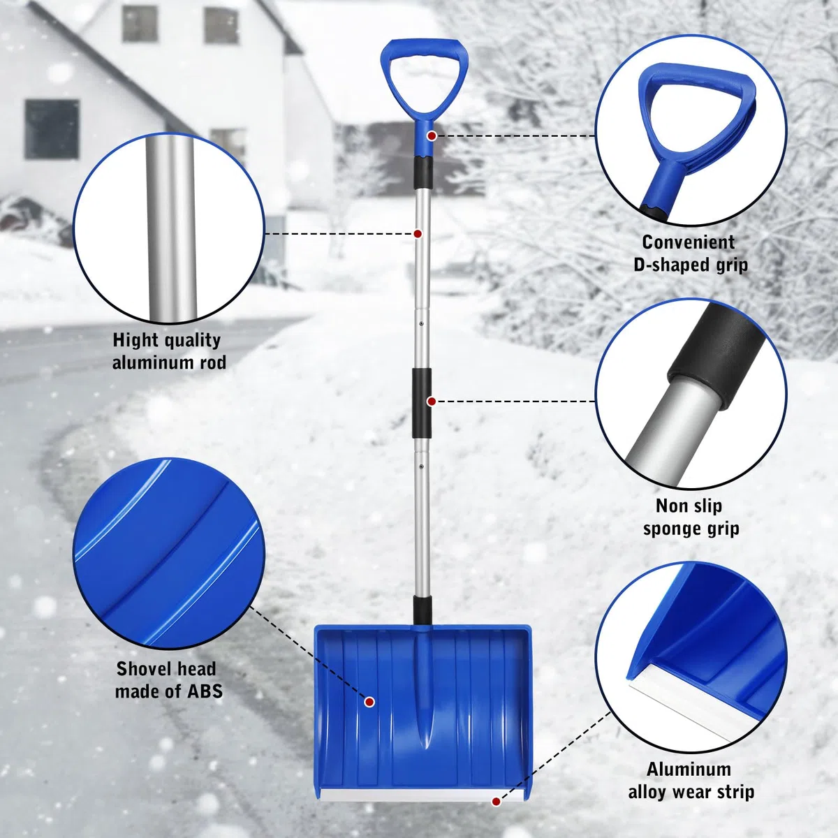 2 pezzi pala da neve per vialetto 52 pollici grande pala pieghevole leggera pala in metallo portatile resistente con impugnatura a D in alluminio per casa garage auto rimozione neve ghiaccio (blu)