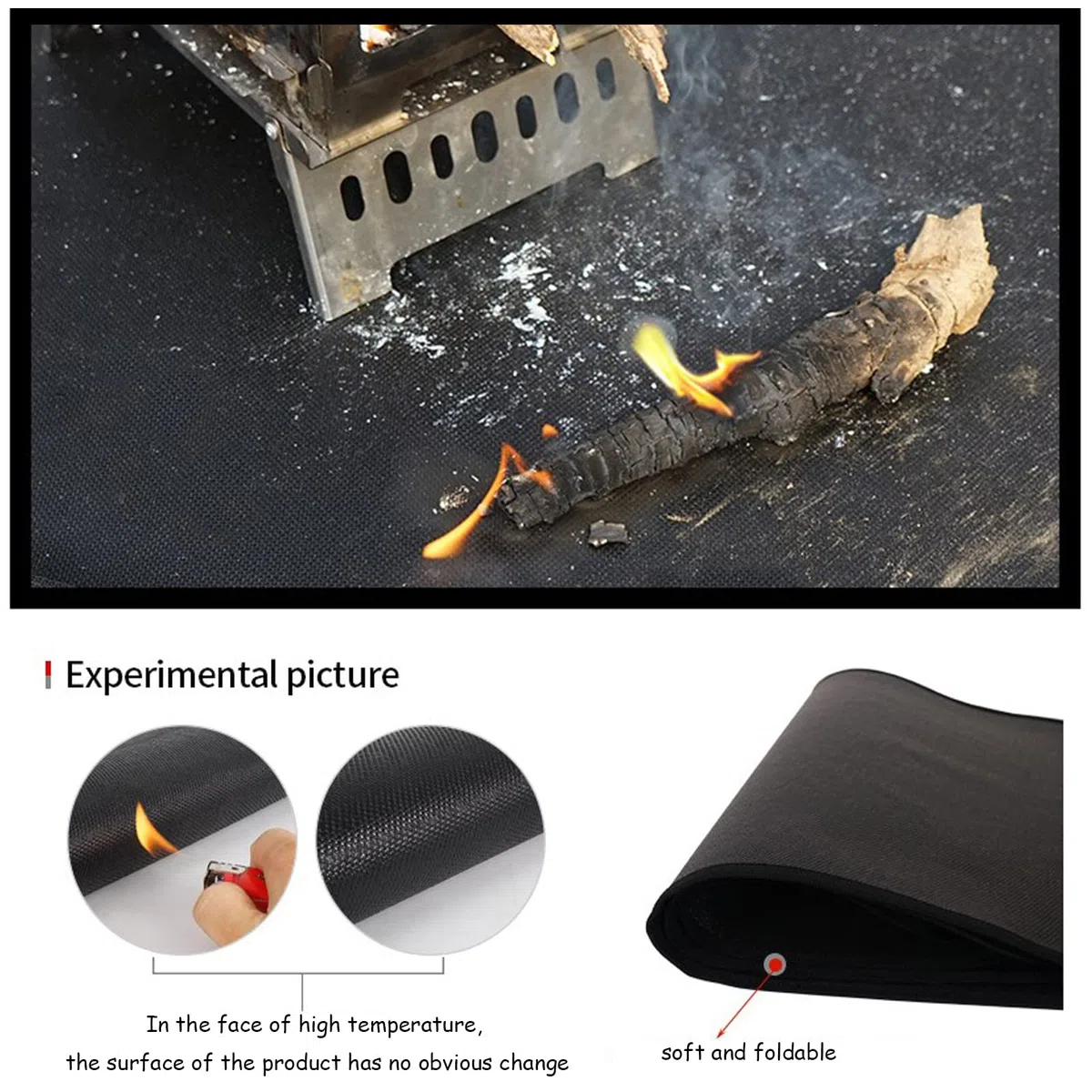 Tappetino per braciere, 60 * 52CM Stuoia Ignifugo Stuoia per sotto la griglia, protegge patio terrazza erba da incendio, Tappeto per Pozzo del Fuoco per Falò Barbecue Smokier Grill a Carbone, Nero-L