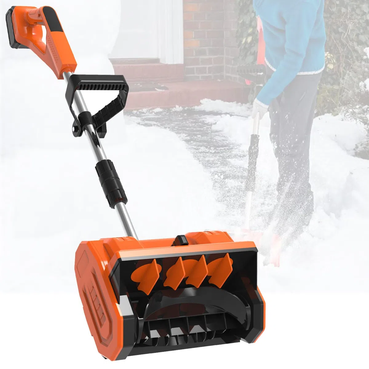 Spazzaneve elettrico portatile senza fili con manico ausiliario, batteria e caricabatterie per una rimozione efficiente della neve