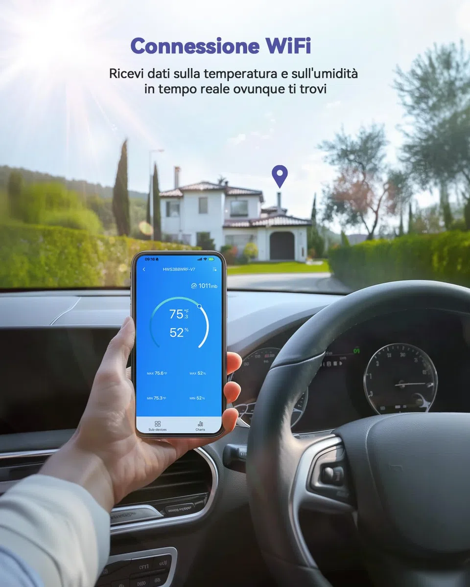 Stazione meteo WiFi con APP, display a colori da 7,5 pollici, stazione meteo wireless con 3 sensori wireless, stazione meteo wireless per interni ed esterni con previsioni Internet in tempo reale