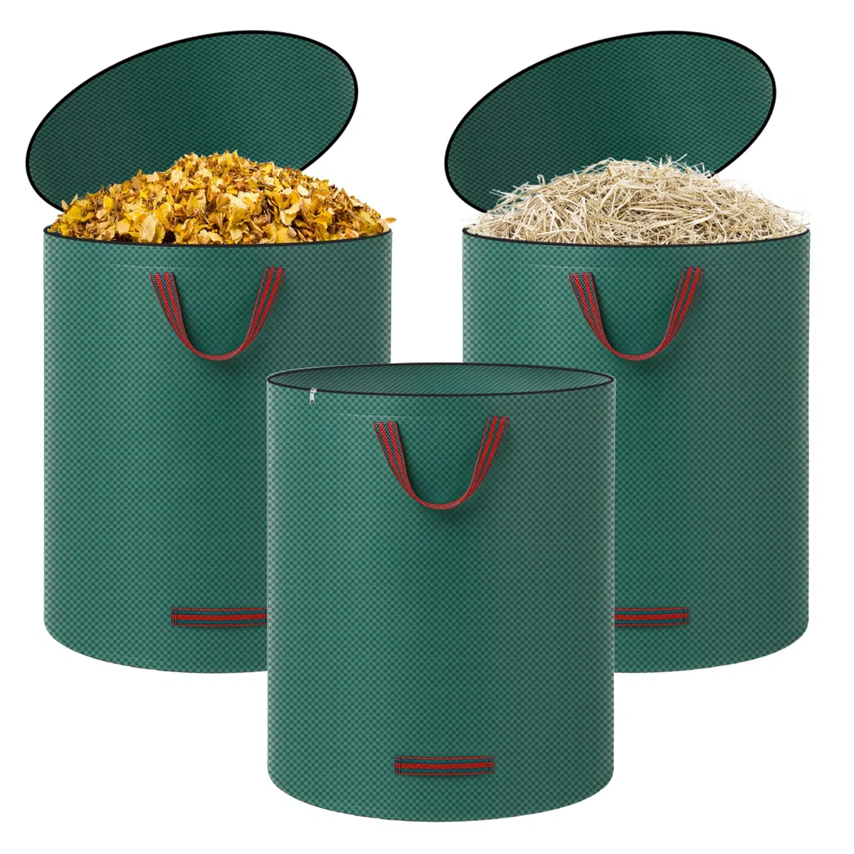 3x Sacchi per Rifiuti da Giardino 272L con Manici, Sacchi Giardinaggio Grandi, Raccogli Foglie da Giardino, Pieghevoli, Antistrappo e Impermeabili, Borsa per Trasporto Giardino, Sacchi Rifiuti Grandi