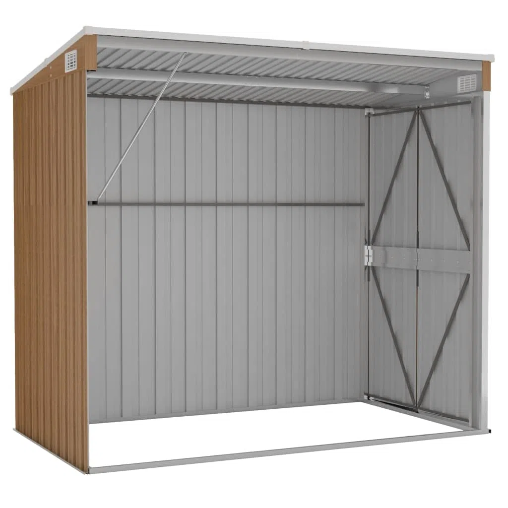 IKAYAA Capanno da Giardino a Parete Capanno per Attrezzi da Giardino in Metallo Capanno per Stoccaggio Esterno Casetta da Giardino Acciaio-Marrone-118 x 194 x 178 cm