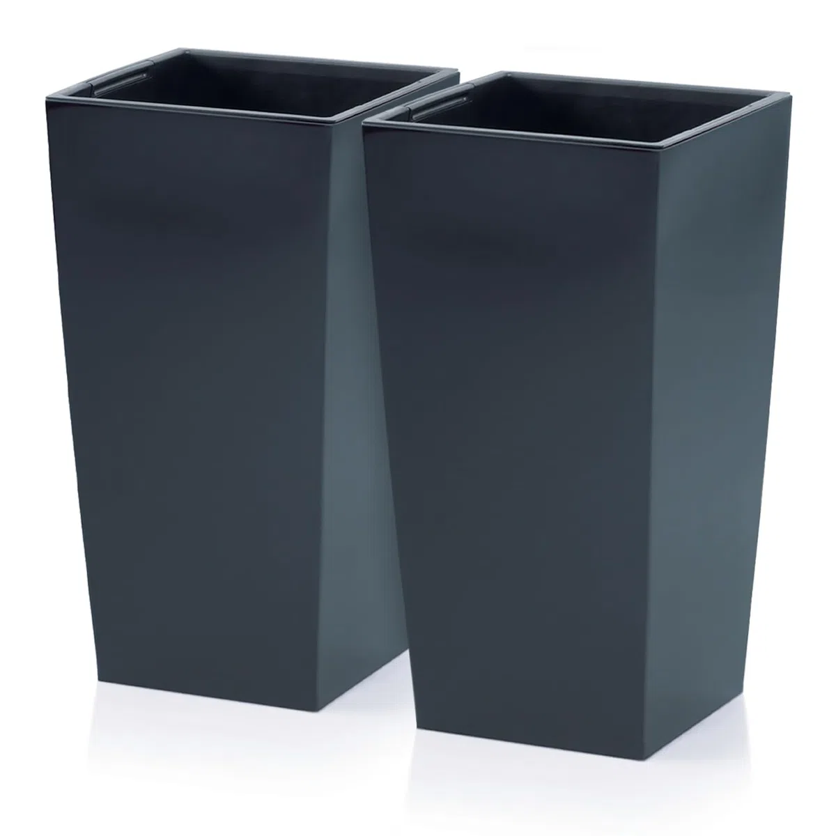 IMJ-Global - 2 Vasi per Piante da Esterno in Plastica Resistente Alle Intemperie, Vasi per Piante da Interno 26,5x26,5x50 cm (26,6L) con Inserto da 11 Litri, Arredamento Casa e Giardini (Nero)