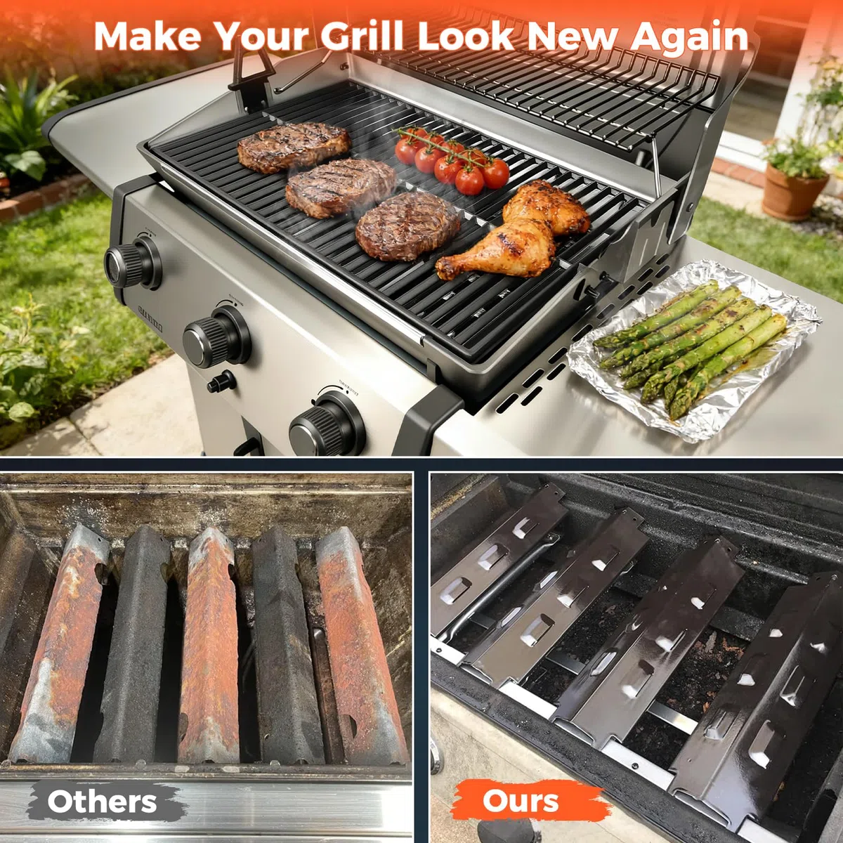 Piastre di ricambio universali per barbecue Barbecook Siesta/Vanilla/Brahma, Charbroil, Proficook, Tarrington House, gasgrill in porcellana e acciaio, accessori per bruciatore, copertura fiamma