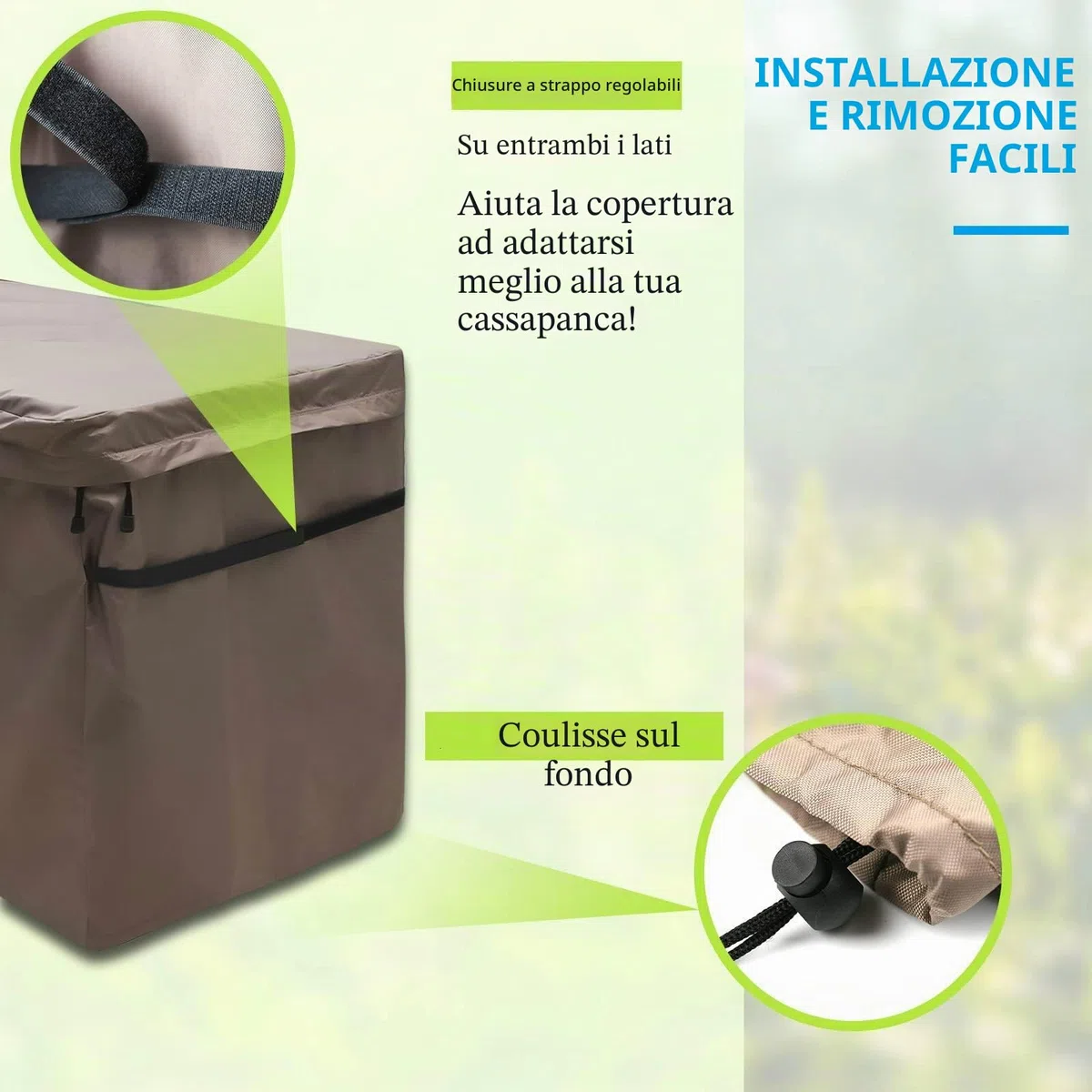 Copertura Impermeabile per Baule da Giardino, Telo di Protezione per Contenitore da Esterno con Foro di Ventilazione e Coperchio con Cerniera, 420D Oxford Marrone (123 x 55 x 62 cm)