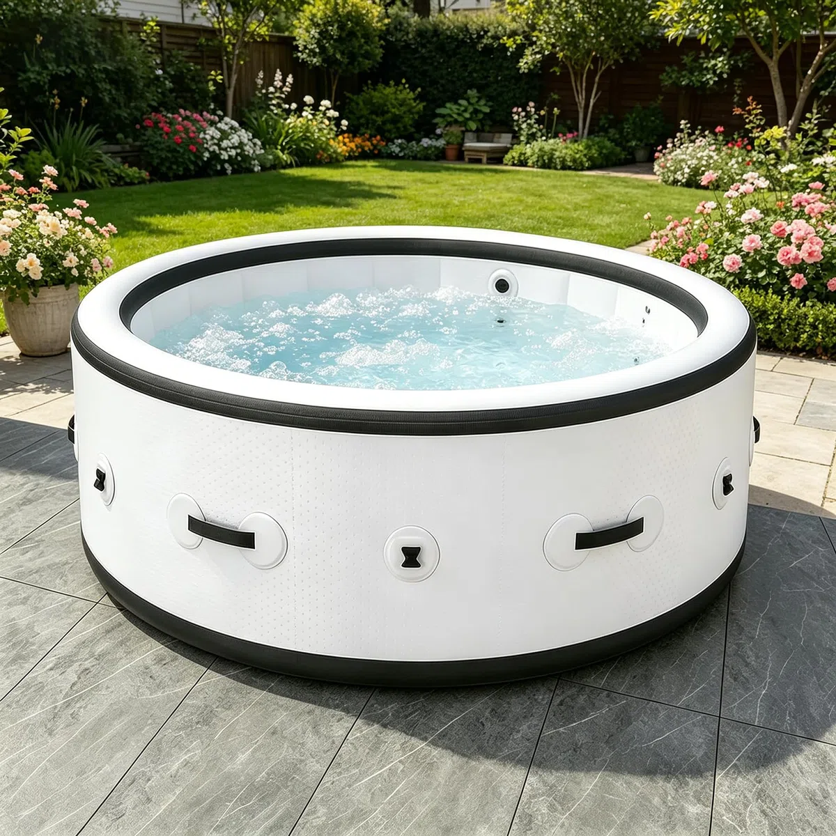 Vasca Idromassaggio Gonfiabile 206x206cm, SPA Portatile con Riscaldatore da 2500W e Sistemas di Massaggio a 150 Getti D'aria, Adatta a Piccoli Bagni e Giardini, Include Copertura Isolante e Filtro
