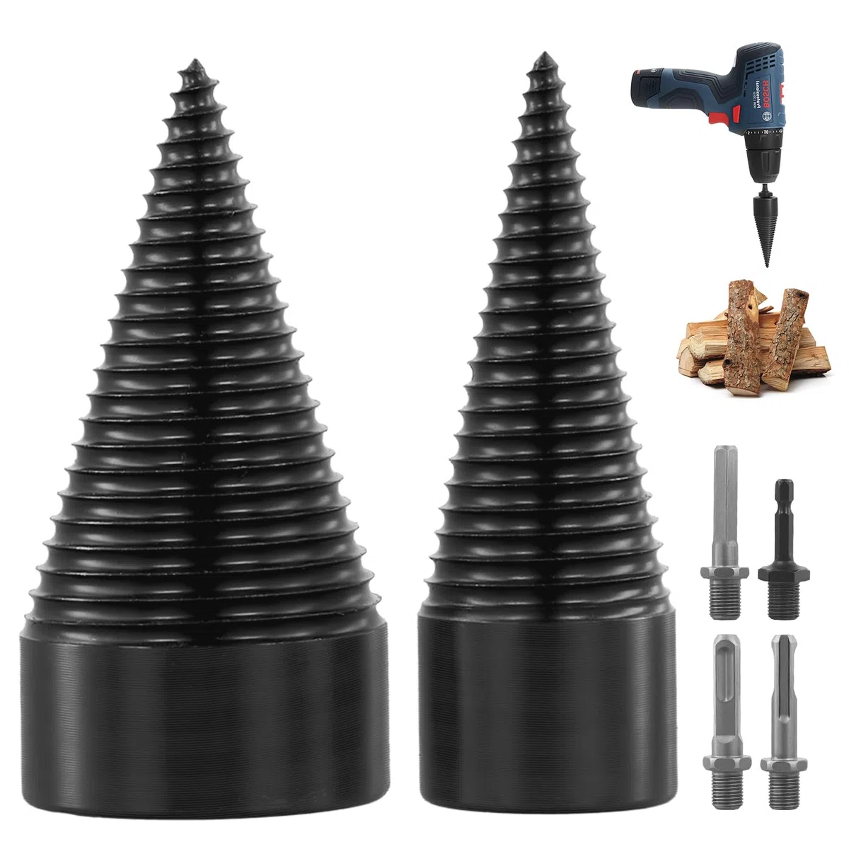 Spaccalegna per Trapano in Acciaio al Carbonio da 32 mm e 42 mm, con Tre Tipi di Maniglie Inclusi, Ideale per Uso Domestico e Outdoor