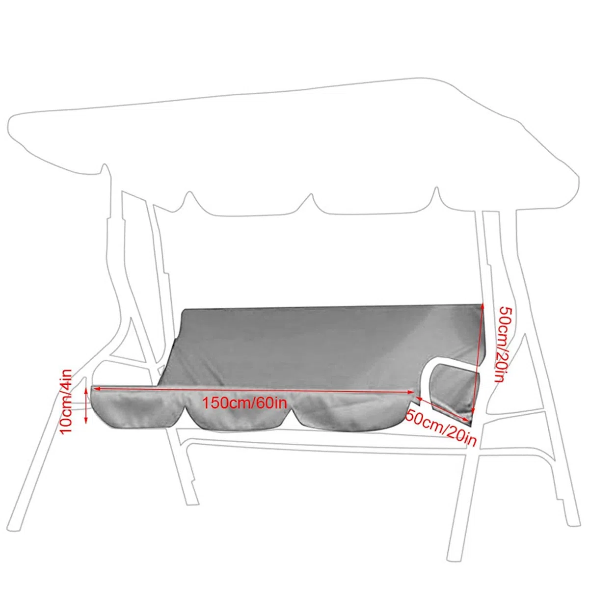 Omabeta Altalena per esterni, sedia a 3 posti, impermeabile, di ricambio, per sedia a dondolo per patio esterno, per patio e giardino (grigio)