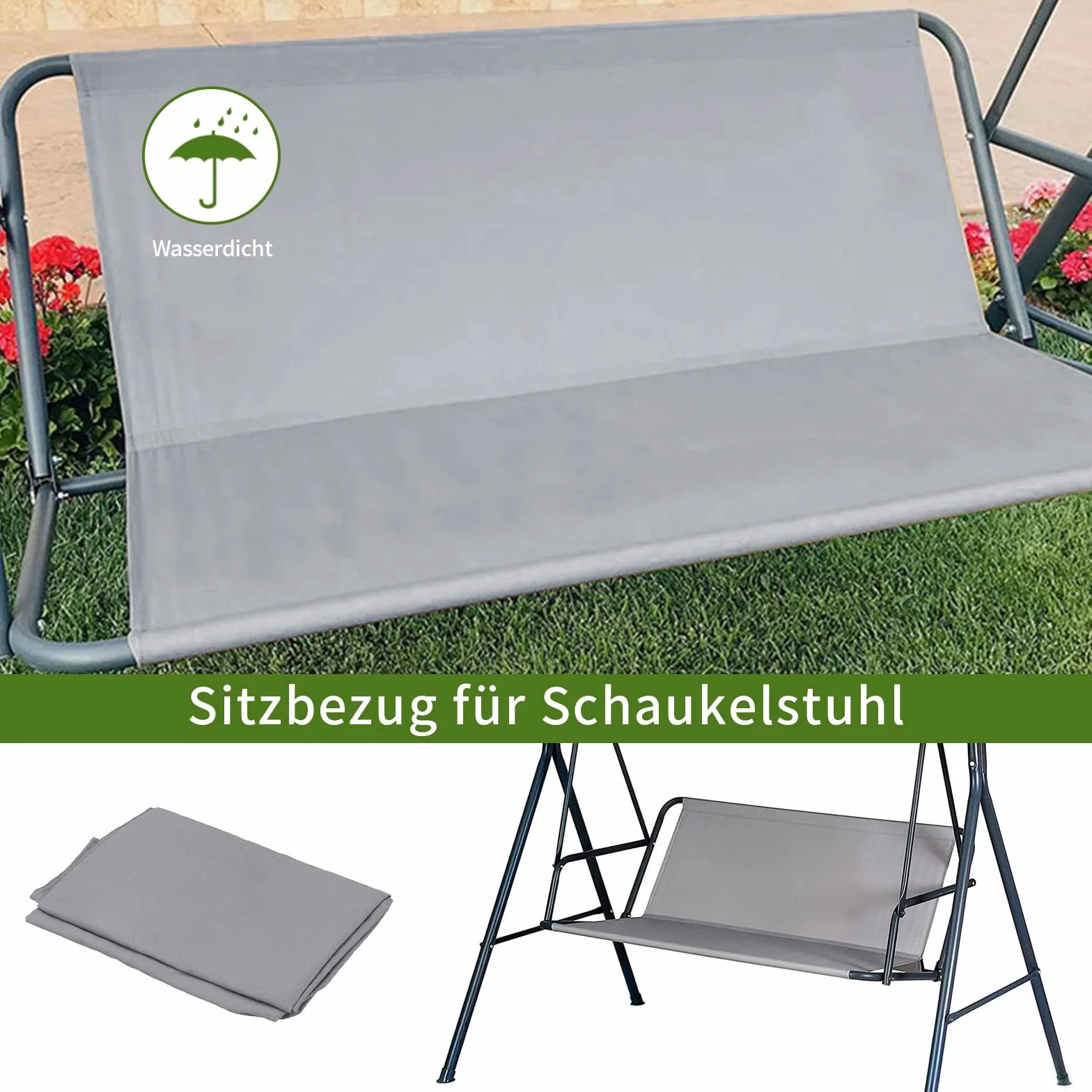 Copertura di ricambio per dondolo da giardino, in tessuto Oxford 900D, per esterni a 2 e 3 posti (grigio: 113 x 48 x 48 cm)