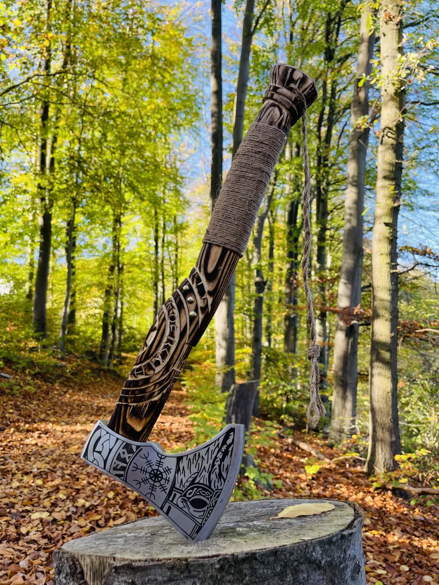 Ascia vichinga forgiata a mano in acciaio al carbonio con busta in pelle Caccia Hachette Nordic Ascia Tassa Bar Giubileo Compleanno Natale Idea Regalo