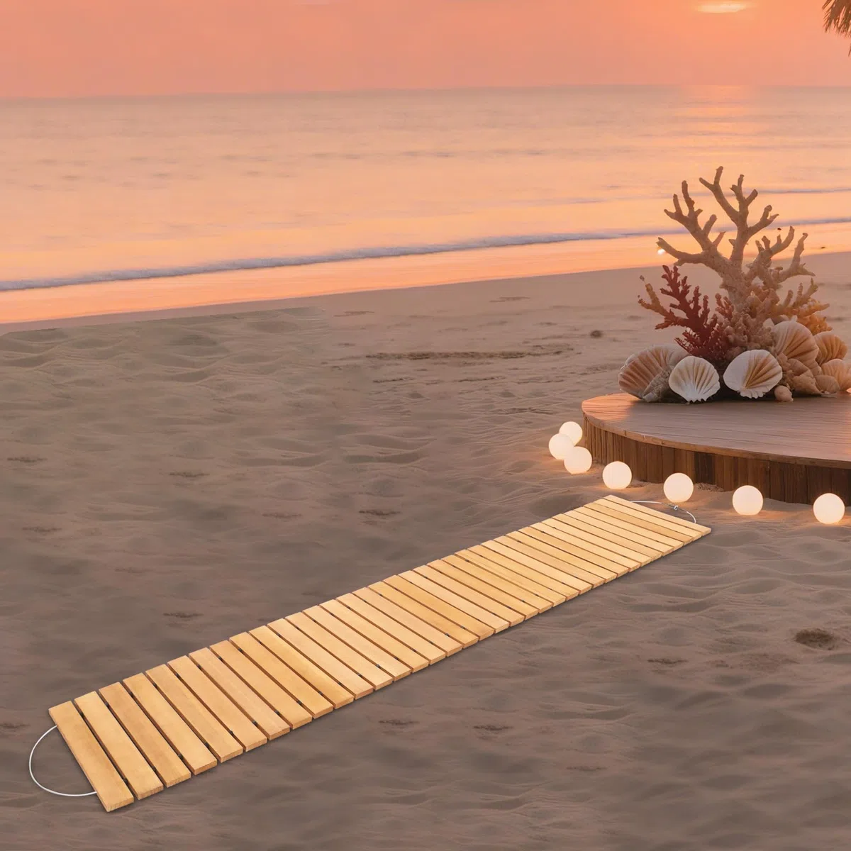 Vialetto da giardino in legno, arrotolabile, per il giardino | 243 x 43 cm, gradino in legno, per giardino, cortile, terrazza, pavimento
