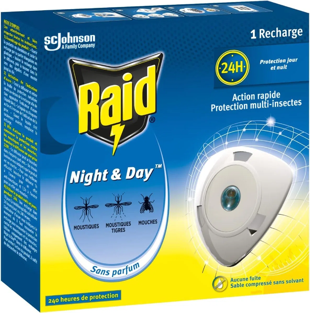 Raid Electrique Night&Day - Ricarica mosche zanzare, tigre, 240 ore, lotto di 3