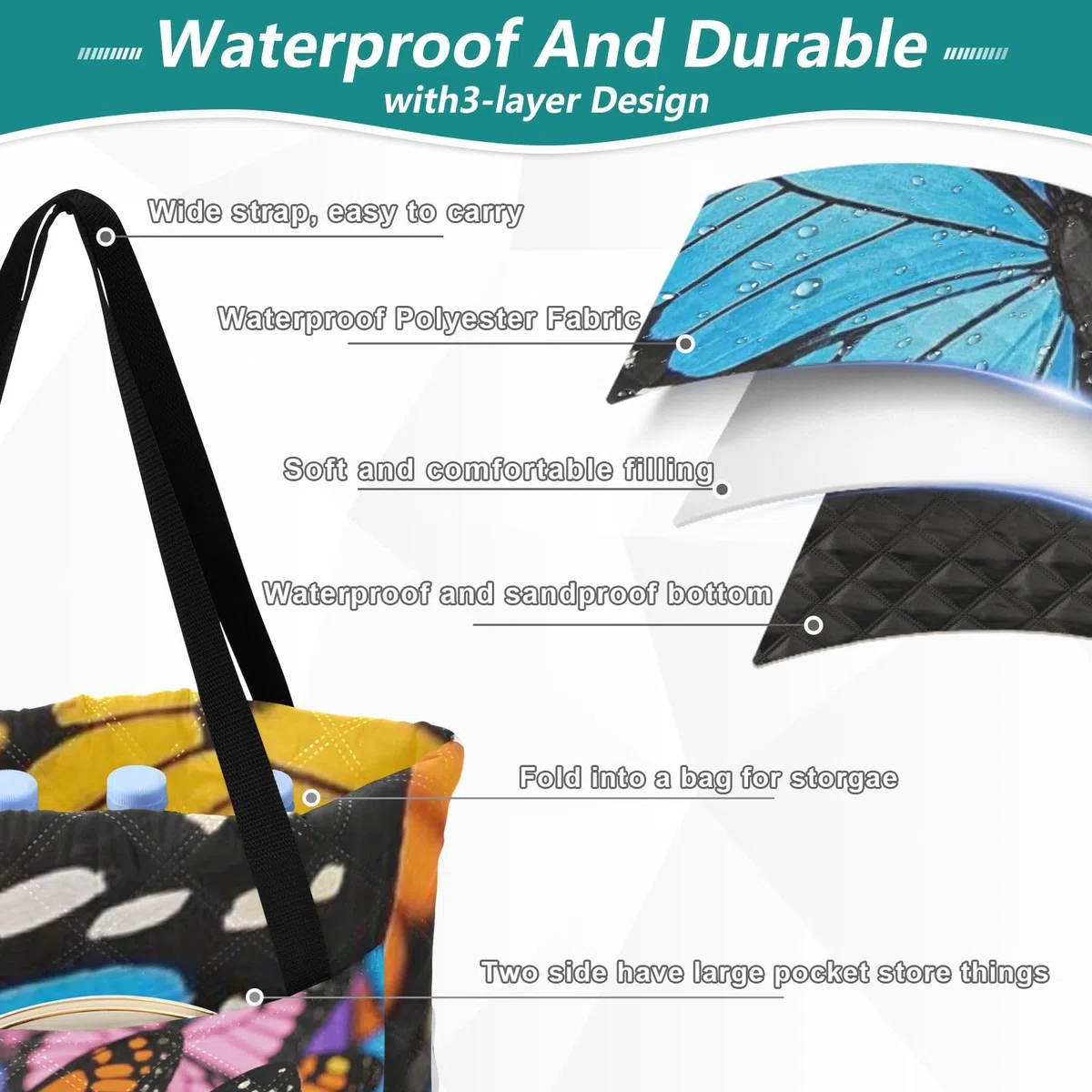 Carino Cartoon Insetto Farfalla Colorato Impermeabile Picnic Coperte Grande Picnic Accessori Picnic All'aperto per Outdoorsy Persone Regali di Primavera Manta para la Playa