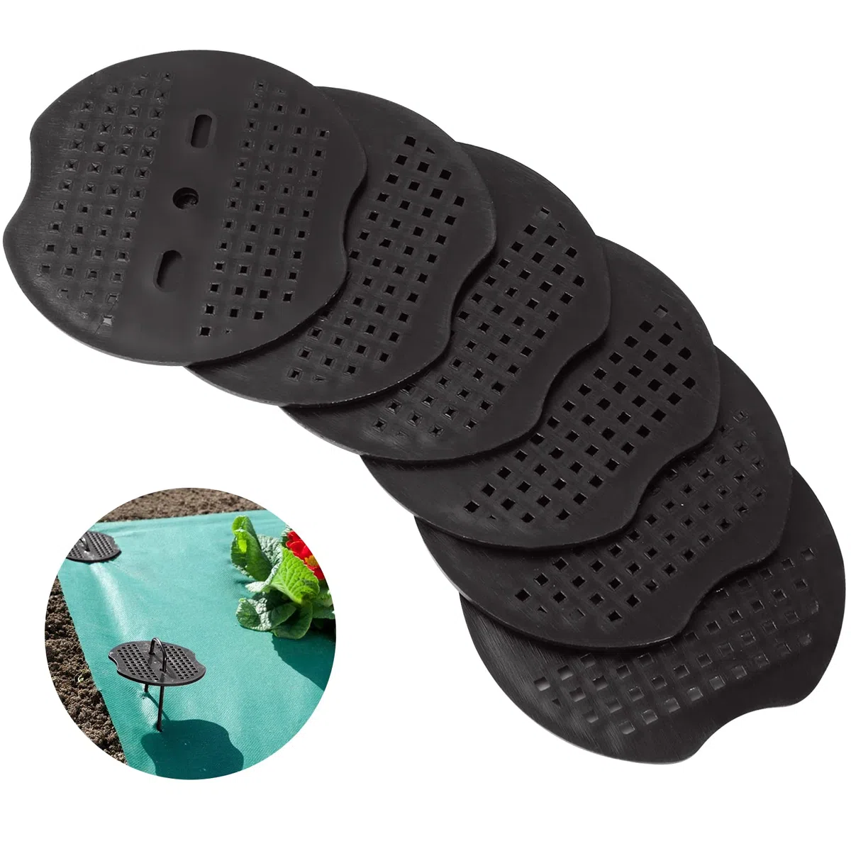 MIVIDE 200 Pezzi Rondelle per Picchetti Telo Pacciamatura, 3 Fori Rondelle a Terra per Picchetti, Pacciamatura, Rete, Copertura del Prato, Tenda (Nero)