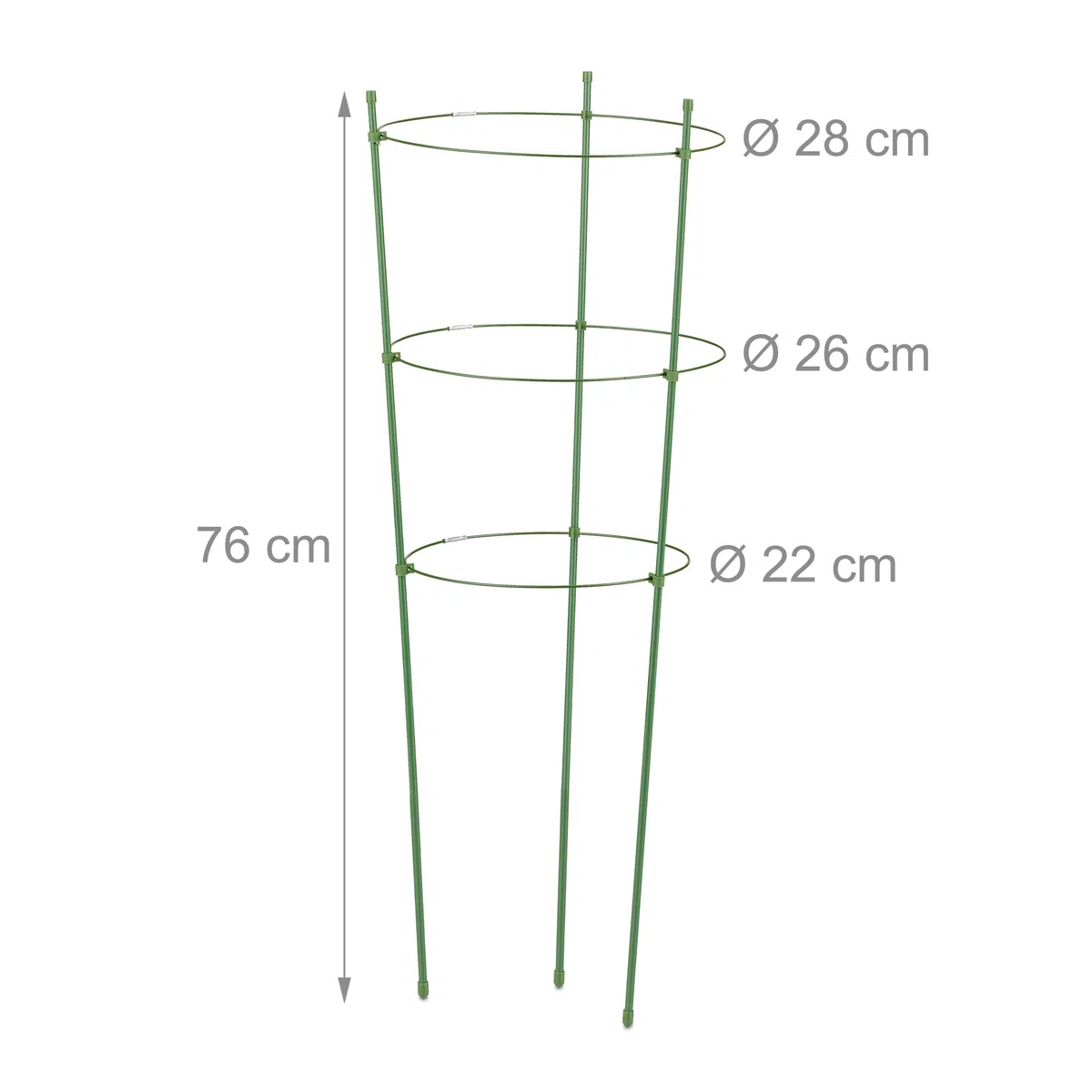 Relaxdays Set da 6 Sostegni per Pomodori Circolari, Alti 76 cm, per Piante Rampicanti, Rose, 3 Anelli Regolabili, Verde