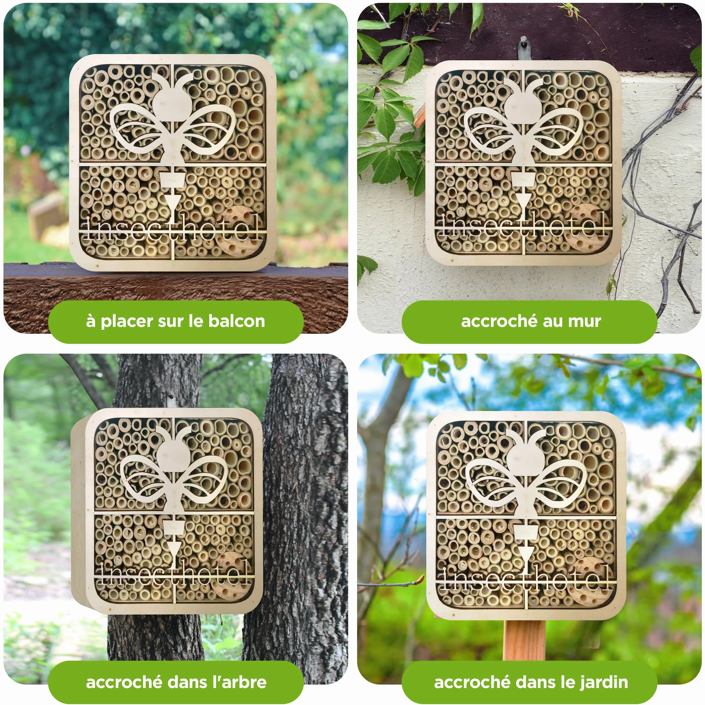 ISOTRONIC Hotel per insetti in legno naturale – Casetta per api, coccinelle e altri insetti – Hotel per api in bambù per giardino e balcone – Design moderno a nido d'ape (ape)