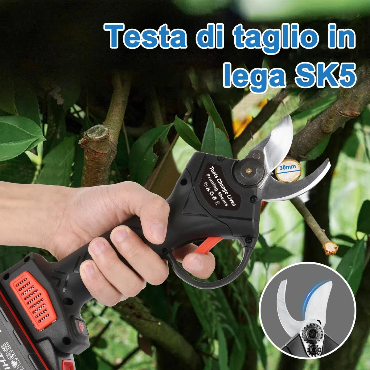 Forbici e Cesoie per Potatura 30mm con 2 Batterie | Forbici Potatura Elettriche, Forbici Giardinaggio Portatile Strumento Cordless Professionale per Albero Rami Arbusti