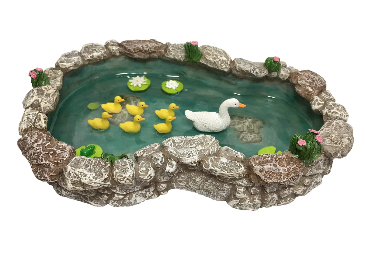 GlitZGlam Laghetto per anatre - Anatra madre e anatroccoli Laghetto per anatre in miniatura da abbinare al giardino incantato in miniatura e agli accessori da giardino in miniatura