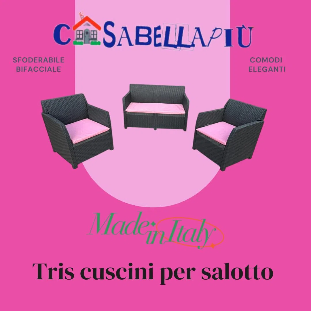 CASABELLAPIU Tris Cuscini Da Esterno, Cuscini Sfoderabili e Lavabili, Misure poltrone 52x50x4,5cm, Misura divano 110x52x4,5 cm. 100% Made in Italy (Rosa)