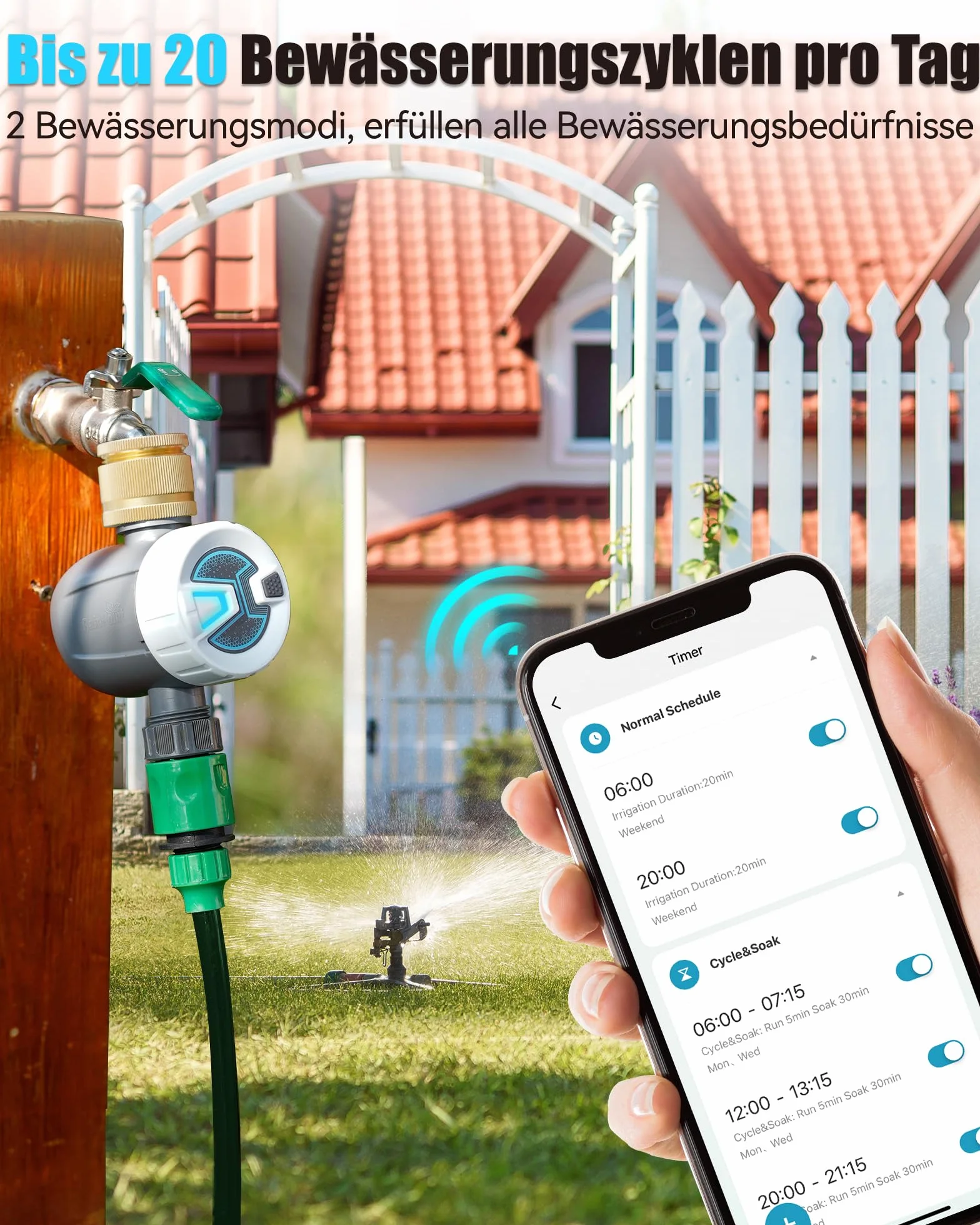 RAINPOINT Centralina Irrigazione WiFi, Computer Irrigazione Automatica con Ingresso in Ottone, Telecomando Smart APP Tramite WiFi 2,4 GHz o Bluetooth, Timer Irrigazione Wifi per Prato Giardino