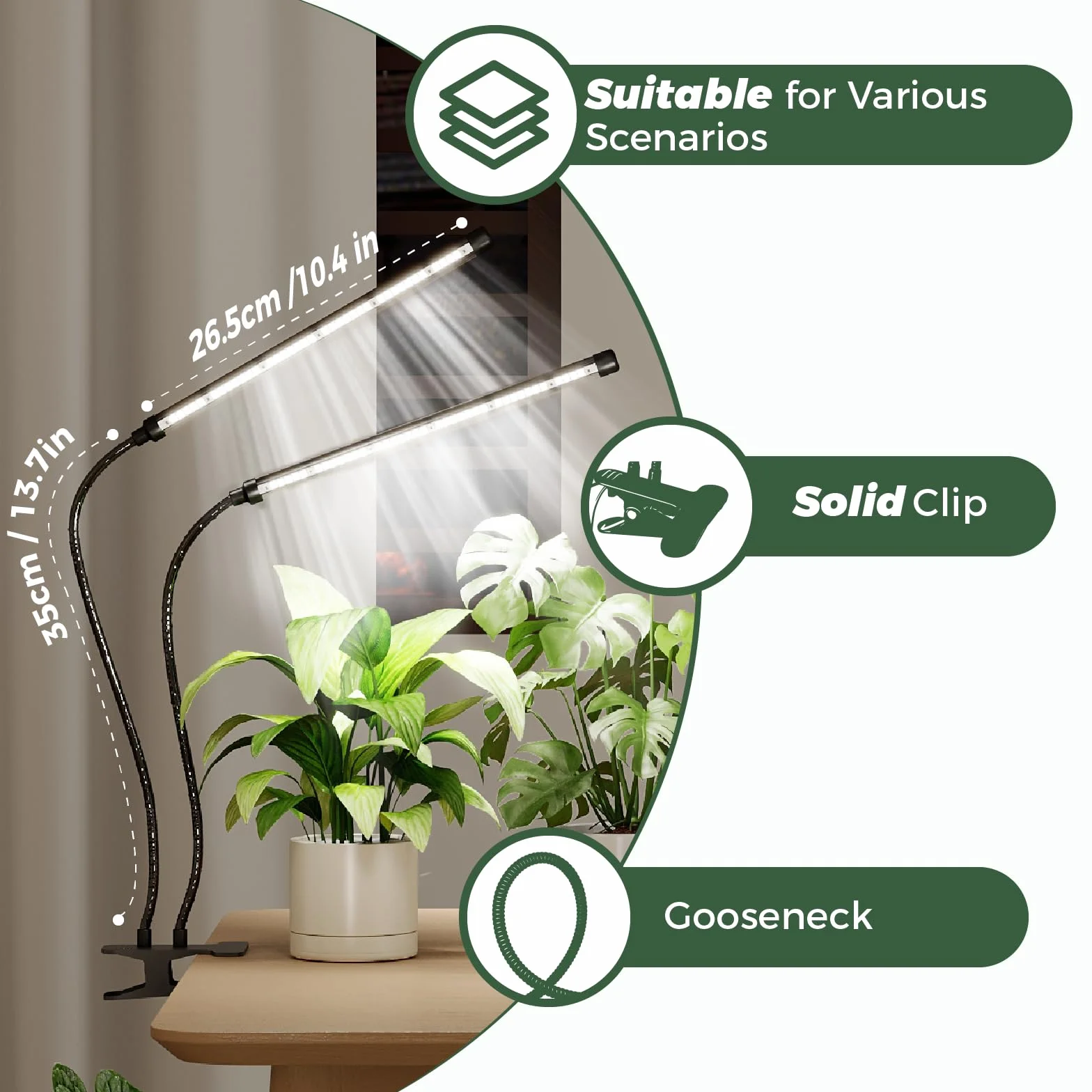 Bamworld Lampada a LED a spettro completo, lampada per piante da interno, lampada a risparmio energetico, regolabile in altezza e funzione timer, adatta per piante ed erbe aromatiche