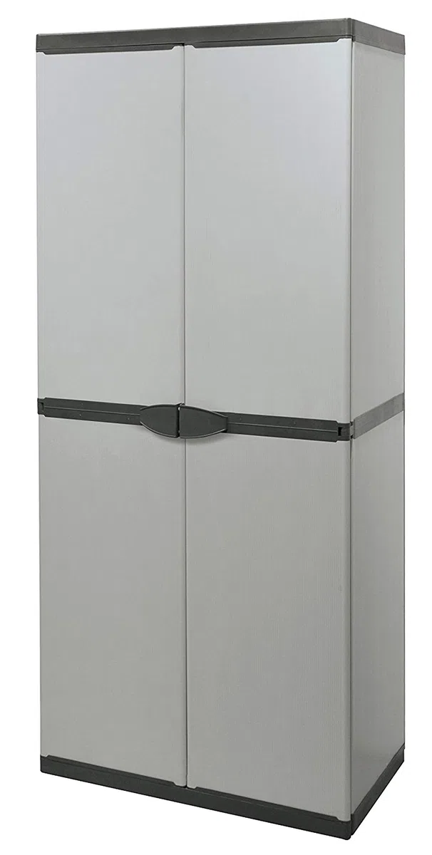Armadio Portascope Alto a 2 Ante in resina PVC e PP | per Interno/Esterno con ripiani regolabili in altezza, 68 x 39.5 x 168 cm