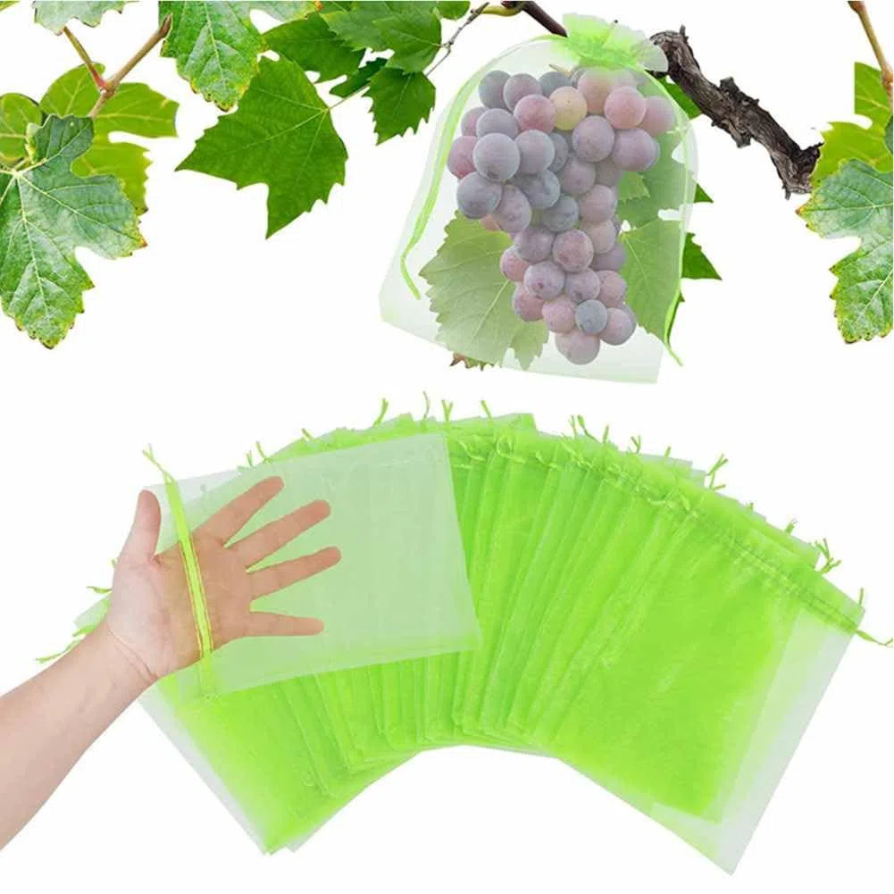 Sacchetti di protezione per uva, 30 x 40 cm, per frutta, con cordino, in organza, con cordino, da giardino, a rete, per frutta, da giardino, a rete