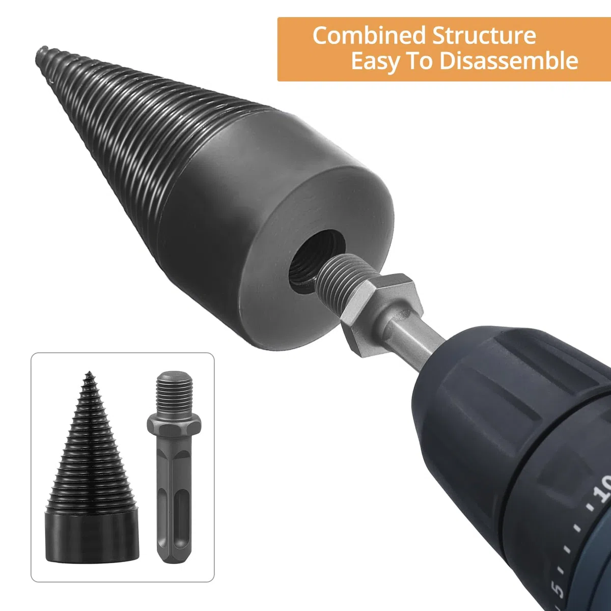 Spaccalegna per Trapano in Acciaio al Carbonio da 32 mm e 42 mm, con Tre Tipi di Maniglie Inclusi, Ideale per Uso Domestico e Outdoor