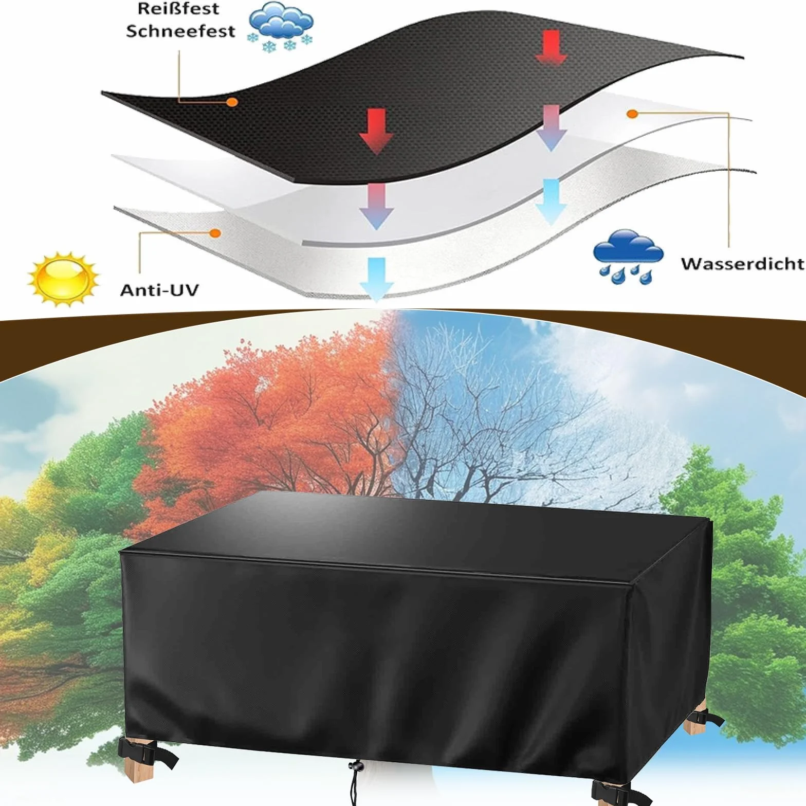 Copritavolo da Esterno 140x90cm Impermeabile Telo Copri Tavoli da Terrazza per Tavolo e Sedie da Giardino, Antivento Antipolvere Protezione UV Resistente - 140x90x75cm/Lx l x A