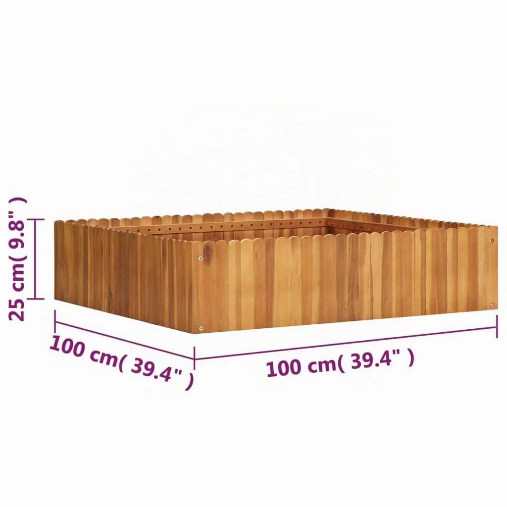 vidaXL Letto Rialzato da Giardino Fioriera Rustica Naturale Aiuola Elegante Portafiori Piante Vaso Giardinaggio 100x100x25 cm Legno Massello di Acacia