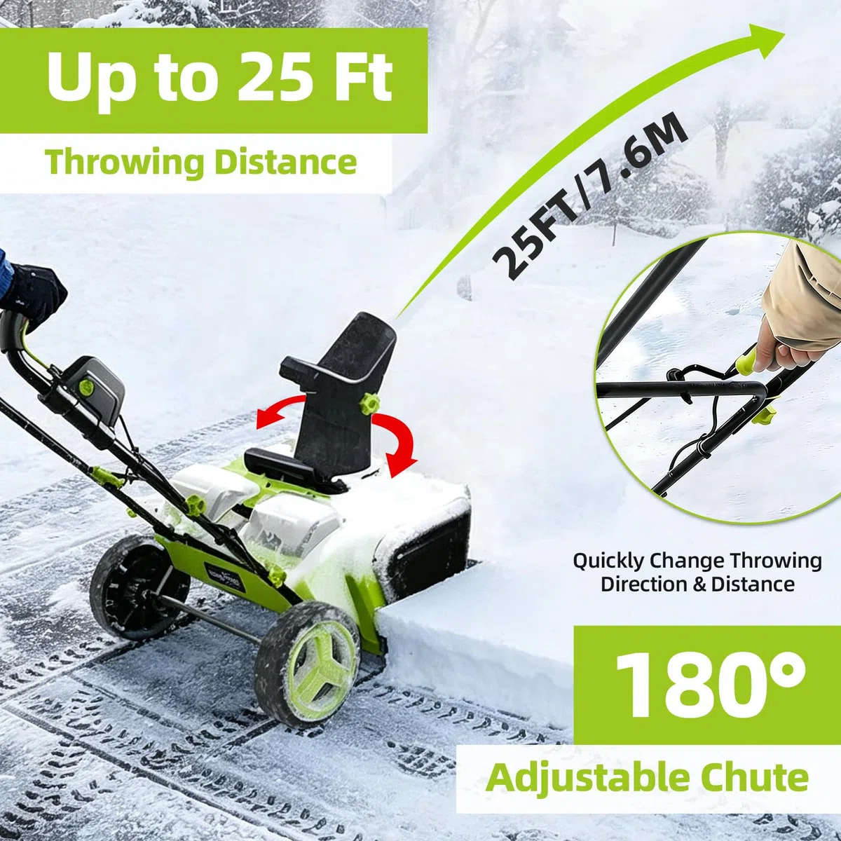 Spazzaneve a Batteria 40V al Litio, Pala da Neve Elettrica con Motore Brushless 3500W, Larghezza 50cm, Lancio Neve 7,6m per Giardino,Vialetto e Ingresso Casa 2Batteries
