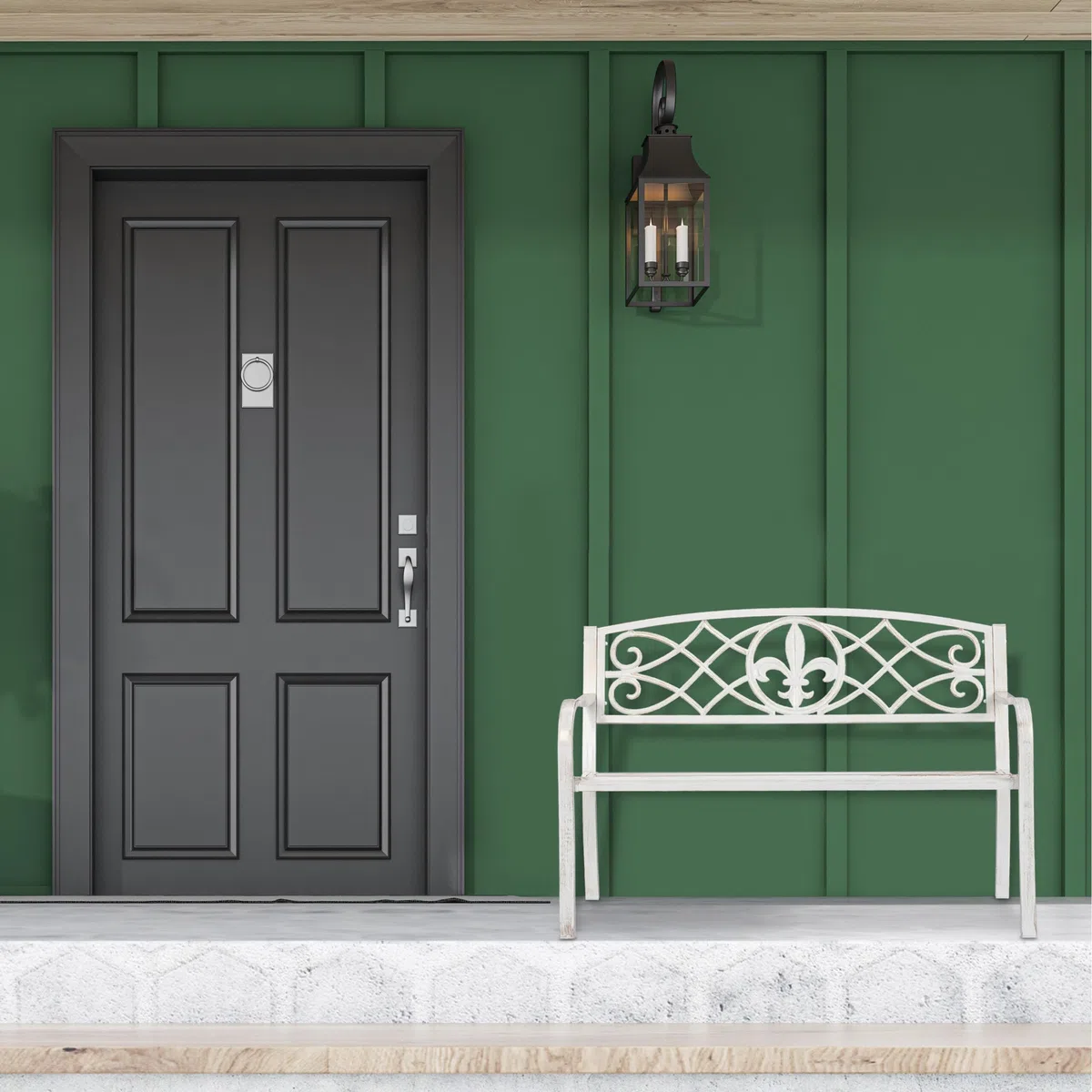 Relaxdays Panchina da Giardino, Panca da Esterno in Metallo, con Schienale in Ghisa, HLP: 86 x 127 x 57cm, Bianco Bronzo